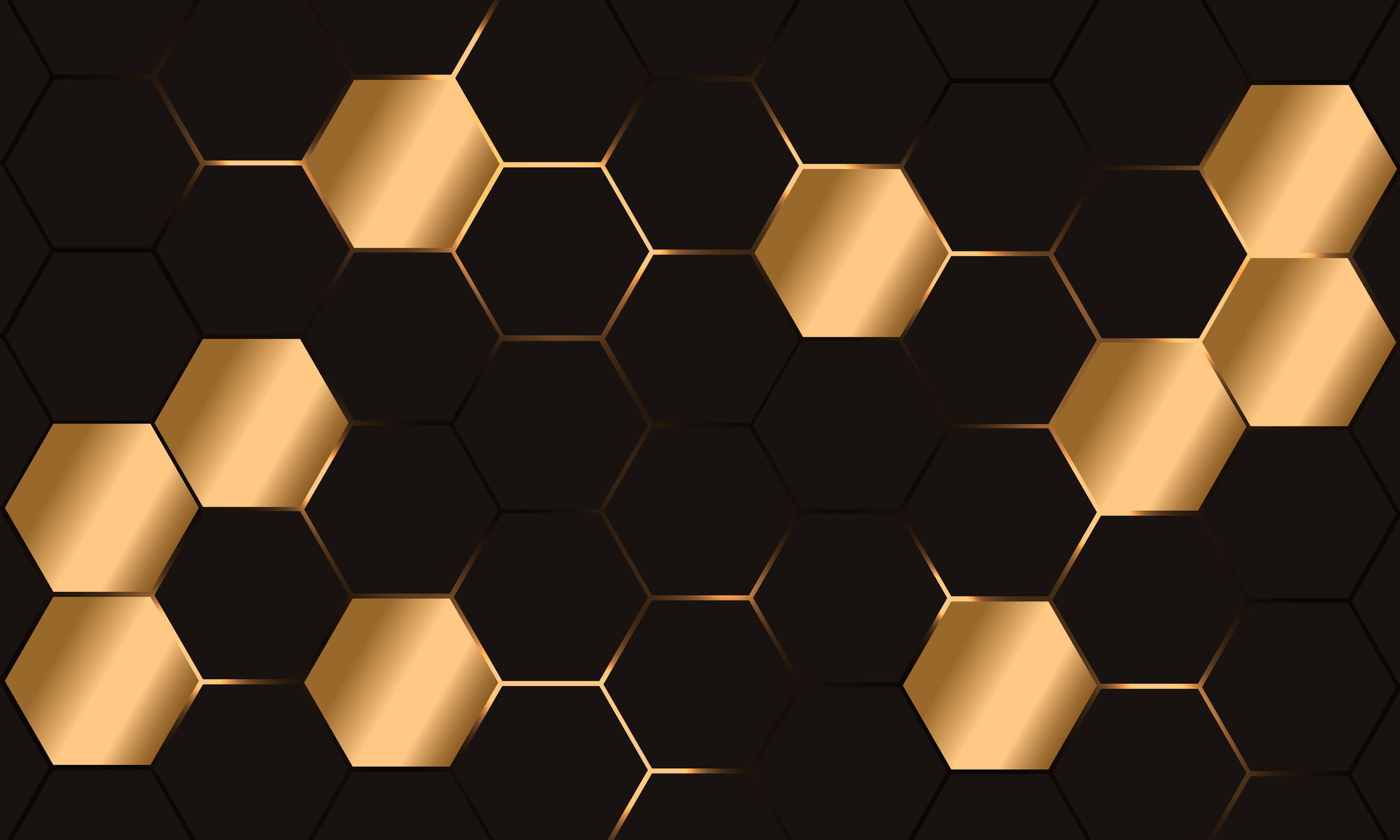 Luxury dark and gold hexagonal abstract background with golden hexagon.